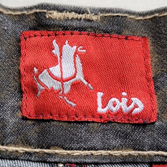 Lois jeans black stretch denim pants paisley grey brown pattern boho high rise - Picture 7 of 12